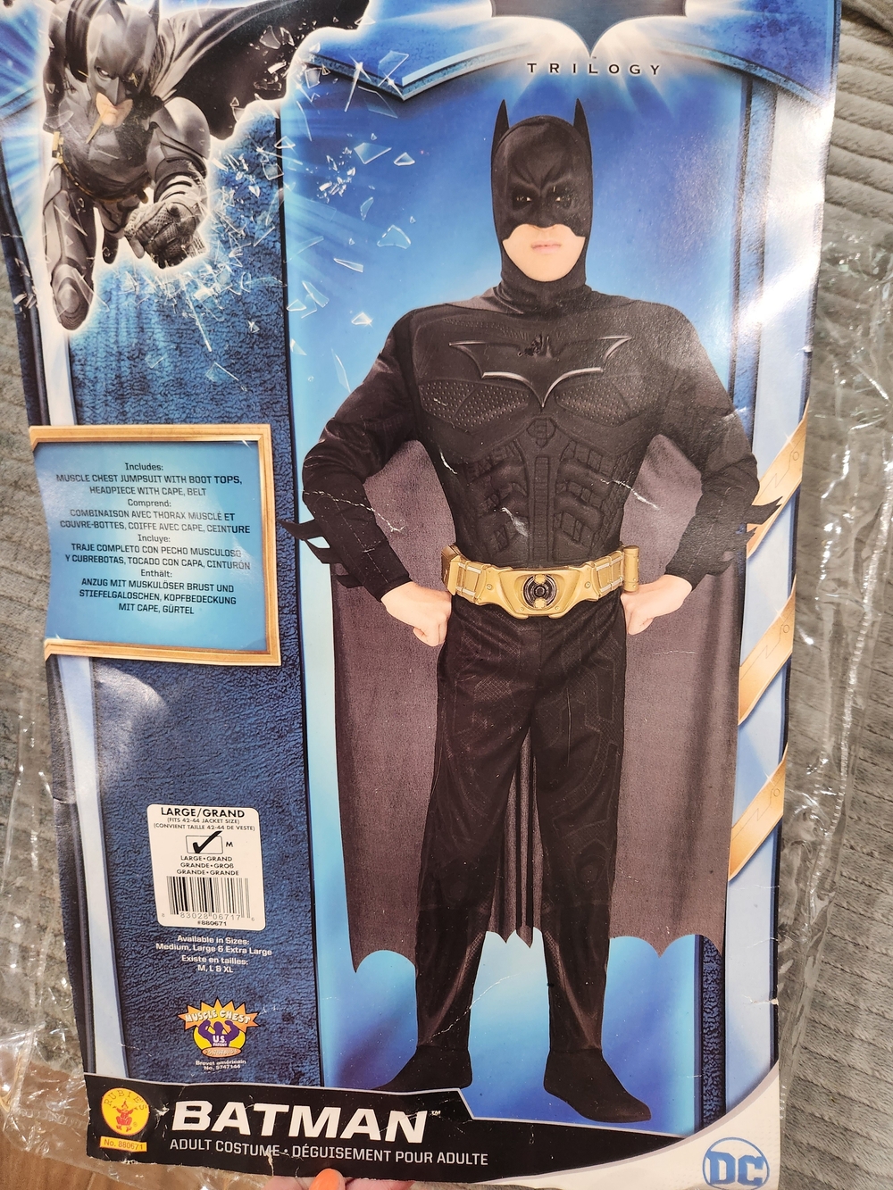 Batman Adult DELUXE DARK KNIGHT Muscle Chest cosplay Costume Mens L
